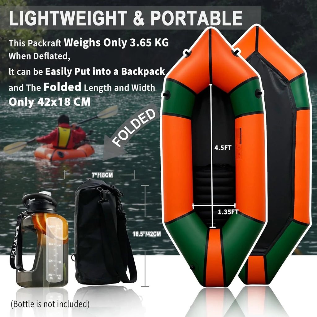 2026 Lightweight Packrafts Tpu Inflatable Kayak for Flat Water Rafting Camping Trip Fishing Water Adventures 1 Person 2 Person Packraft 330LB 660