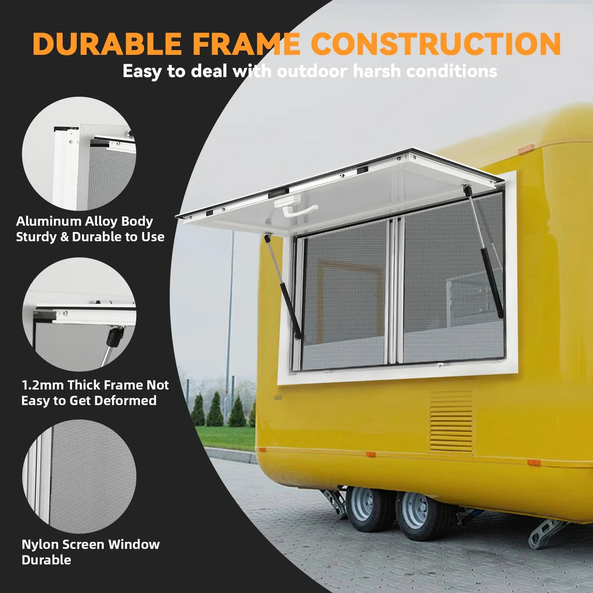 2026 Concession Window 36W X 36H Aluminum Alloy Food Truck Service Window with Sliding Screens & Awning Door, Hydraulic Lift, Locking Mechanism,…