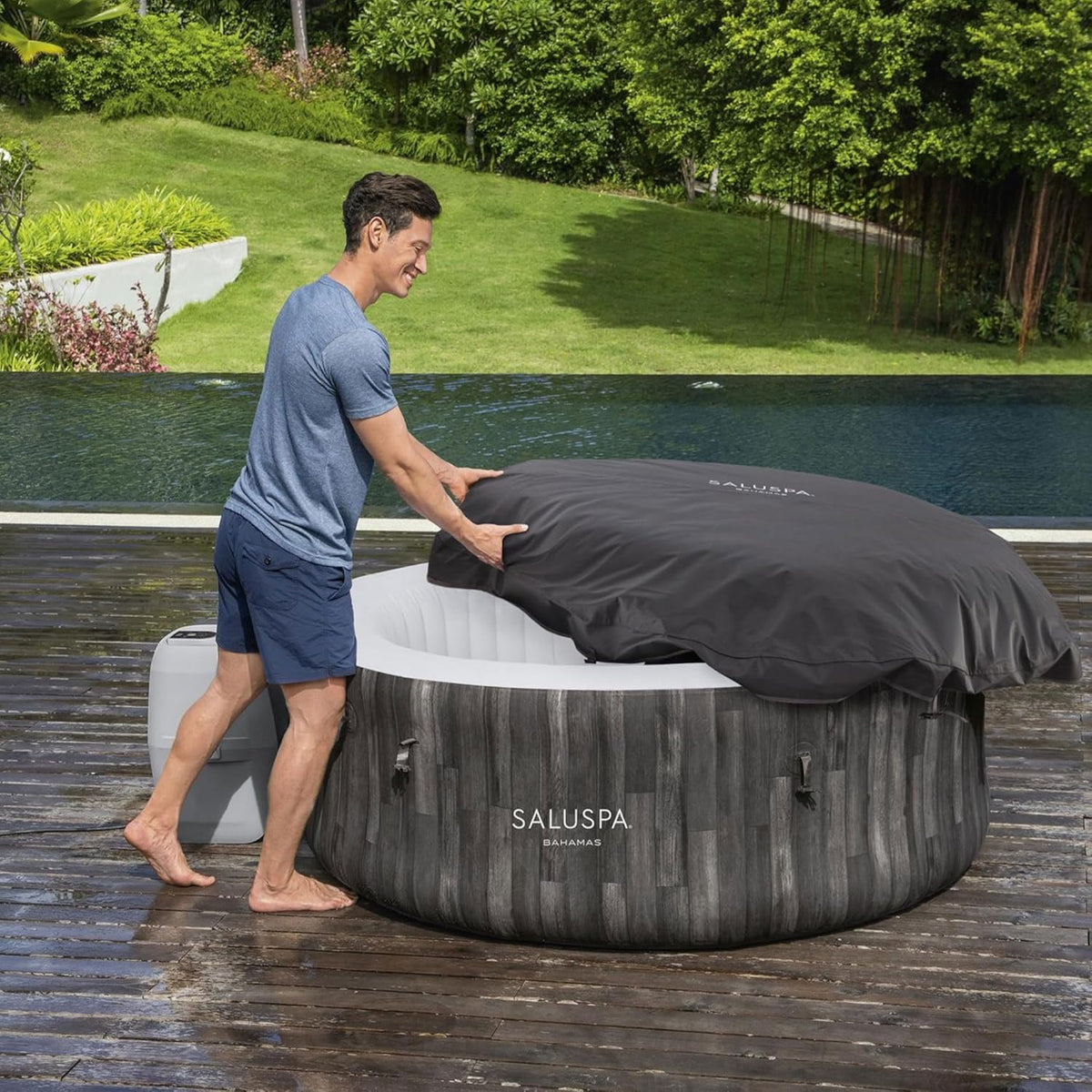 2026 Large Round 2 to 4 Person Inflatable Hot Tub Portable Outdoor Spa with 120 Airjets and Energysense Cover, Grey