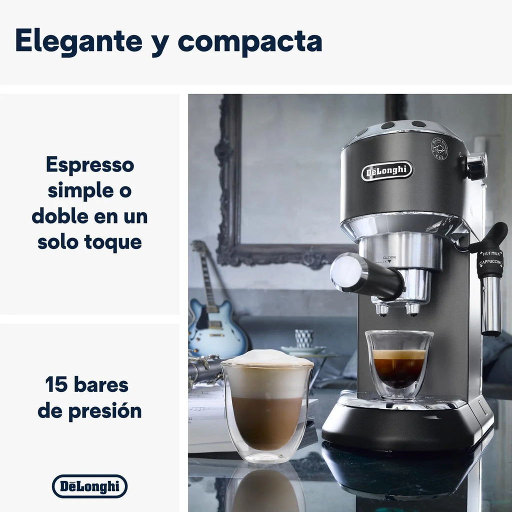 De'Longhi Dedica – Cafetera de Bomba de Acero Inoxidable para Café Molido o Monodosis, Espresso y Capuchino, Depósito de 1.3 Litros, Sistema Antigoteo, Modelo EC685.M, Color Metal 2026
