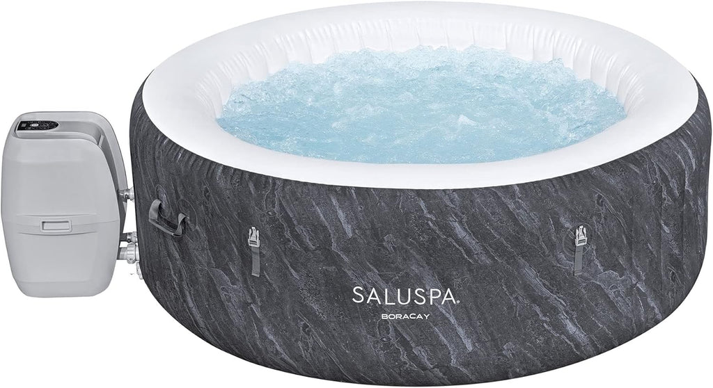 2026 Large Round 2 to 4 Person Inflatable Hot Tub Portable Outdoor Spa with 120 Airjets and Energysense Cover, Grey