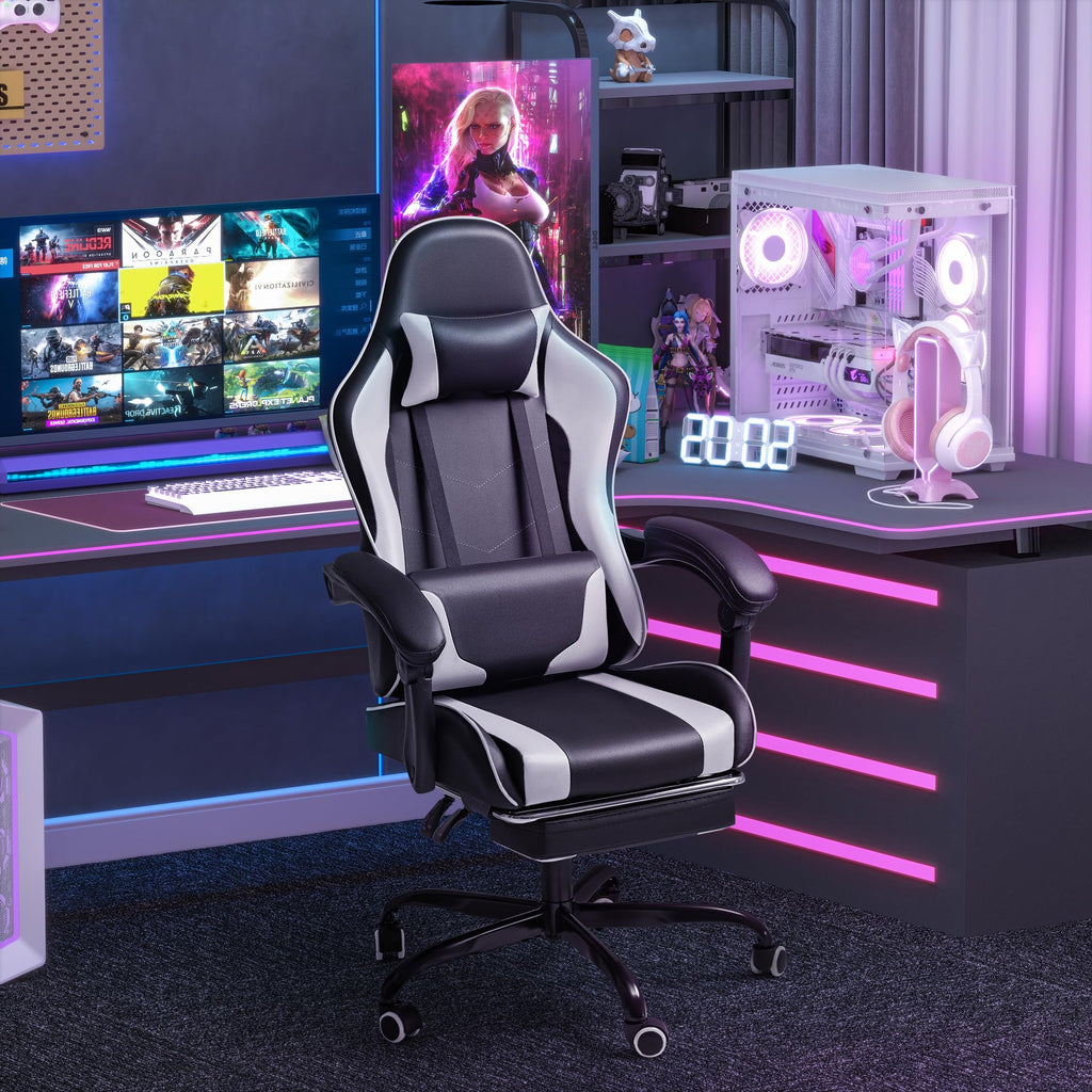 2026 Ergonomic Gaming Chair with Footrest and Massage Support, Reclining Computer Chair for Gaming Room and Home Office