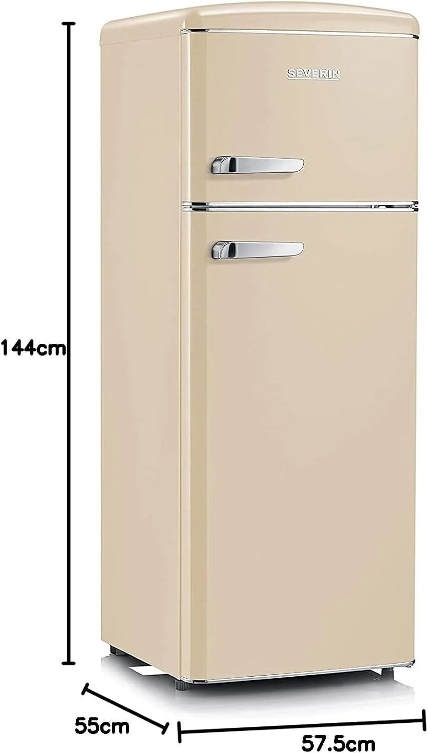 SEVERIN Retro 2026 – Combinación de frigorífico y congelador, una maravilla que ahorra espacio, 4 estantes regulables en altura y un amplio cajón para verduras, capacidad neta de 206 L, color crema, RKG 8933