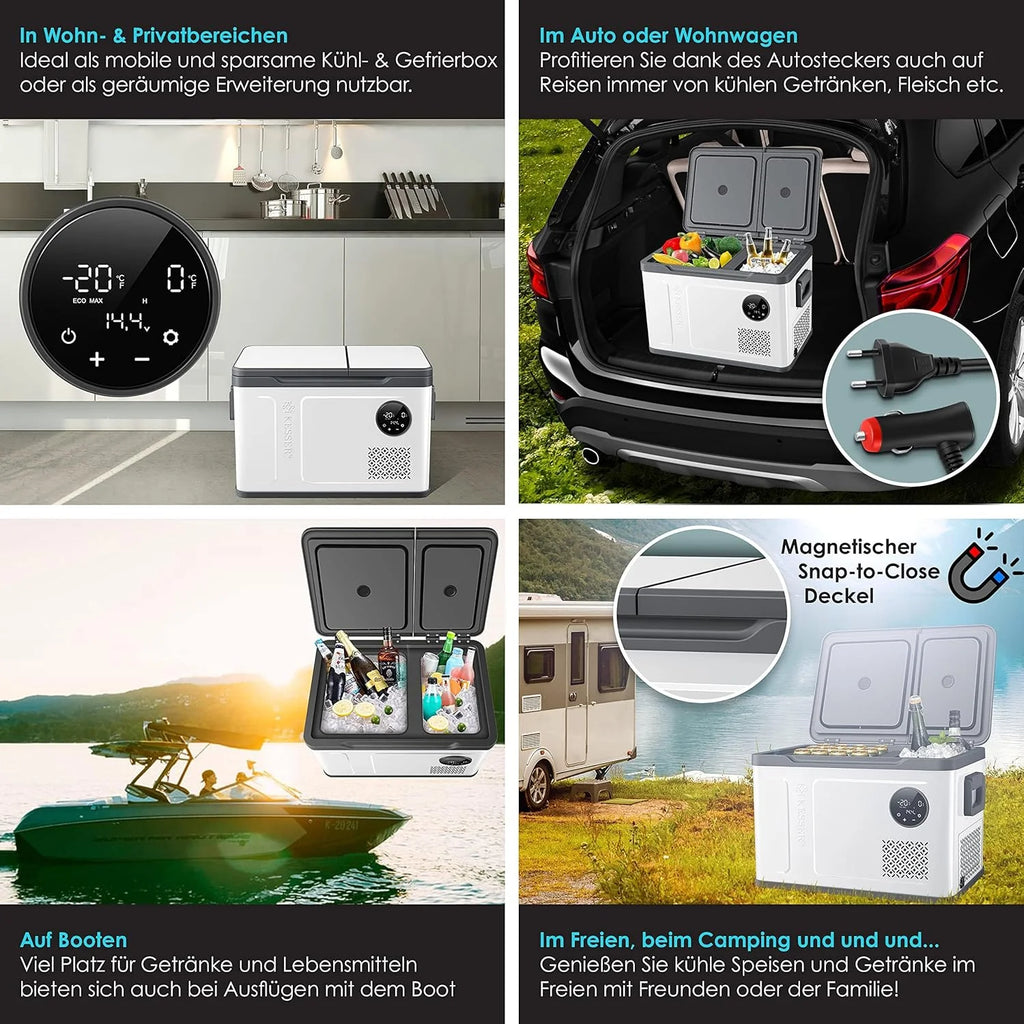 Nevera portátil KESSER 2026 con compresor, 2 en 1, doble zona de refrigeración y congelación, con congelador eléctrico, 2 acumuladores de frío y control táctil LED | Refrigerador con capacidad de enfriamiento hasta – 20 °C para camping, coche y