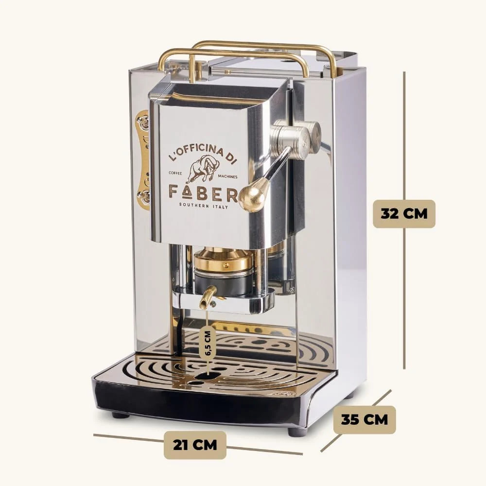 Cafetera Faber PRO Total Deluxe 2026, fabricada en latón, con papel ESE de 44 mm y capacidad de 1,3 litros (blanca).