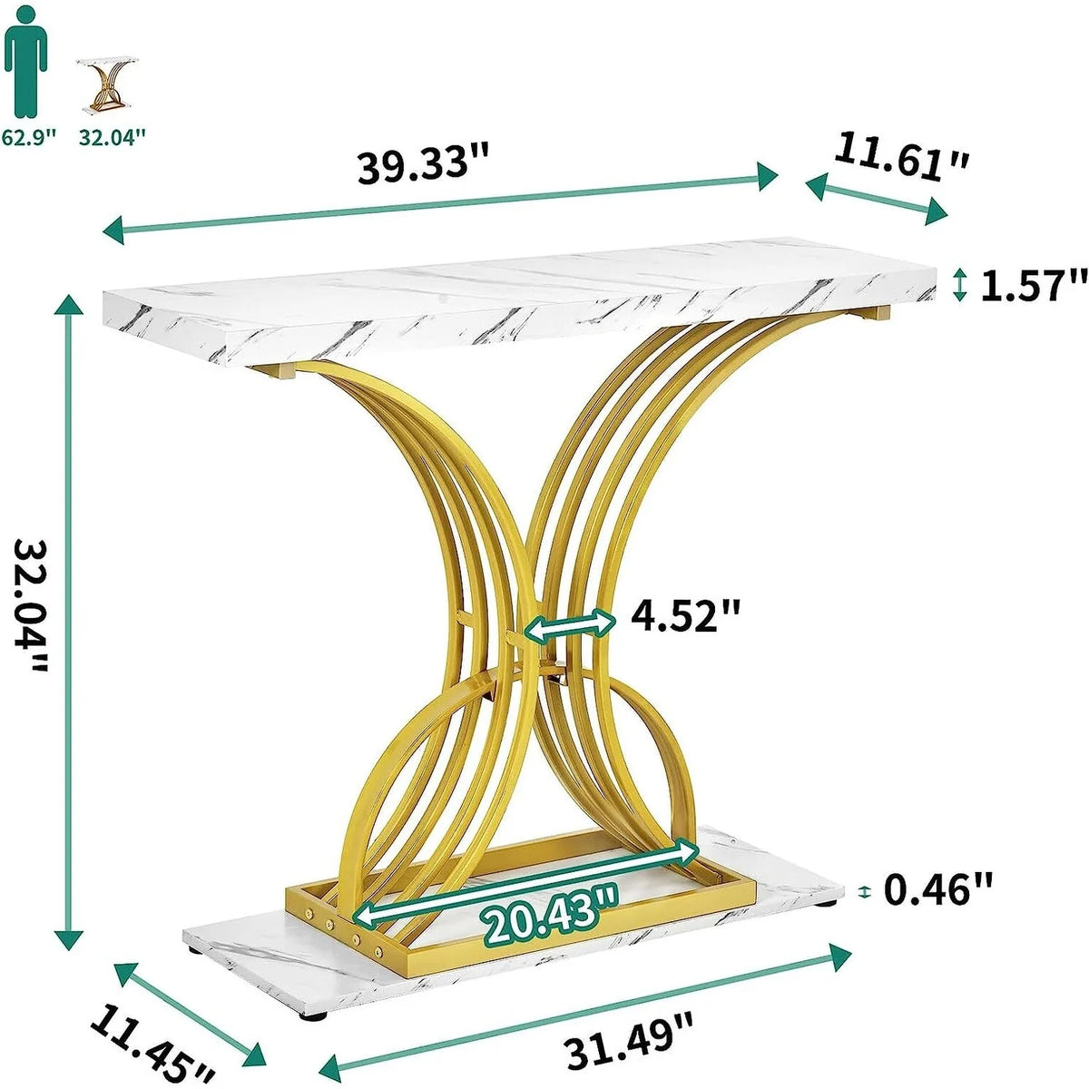2026 Modern Gold Console Table with Marbled Top, Sofa Table for Entryway and Hallway