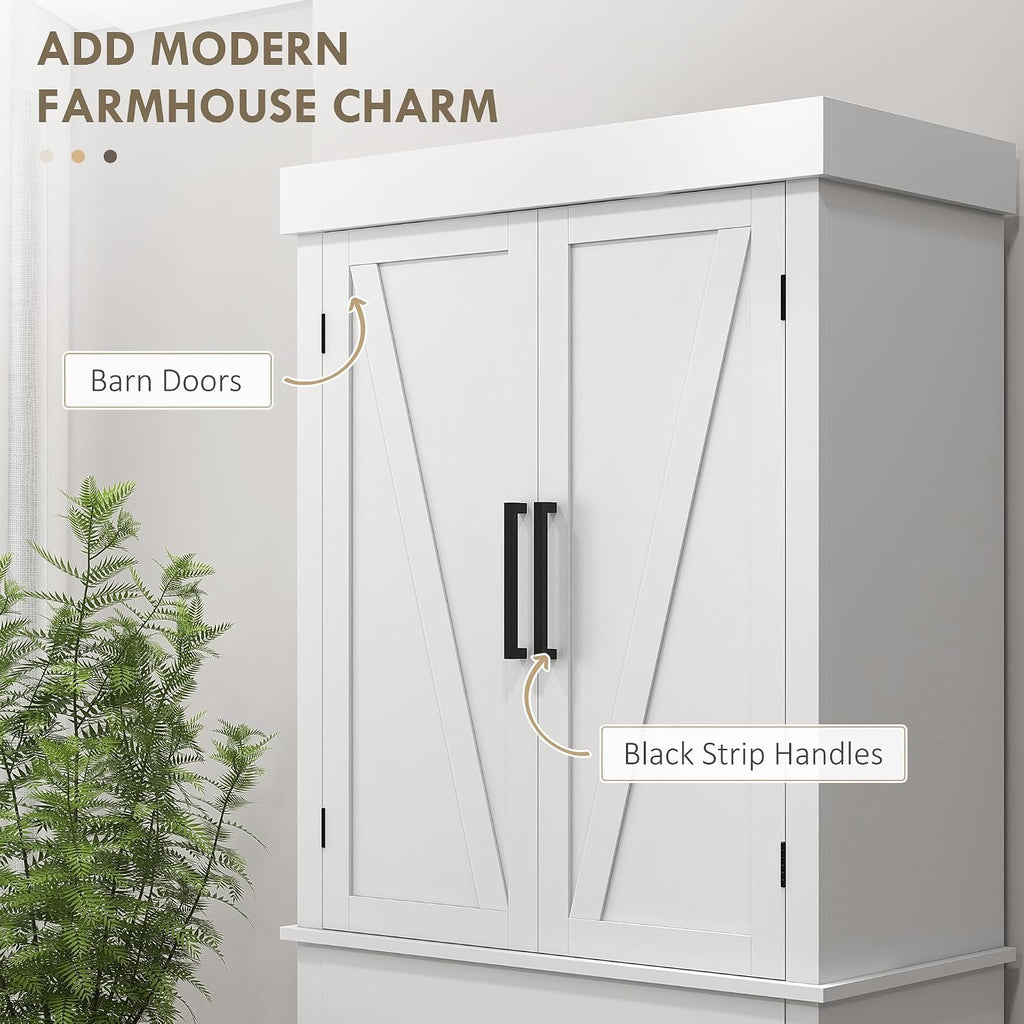 2026 72" Tall Kitchen Pantry Cabinet Adjustable Shelves Barn Doors White