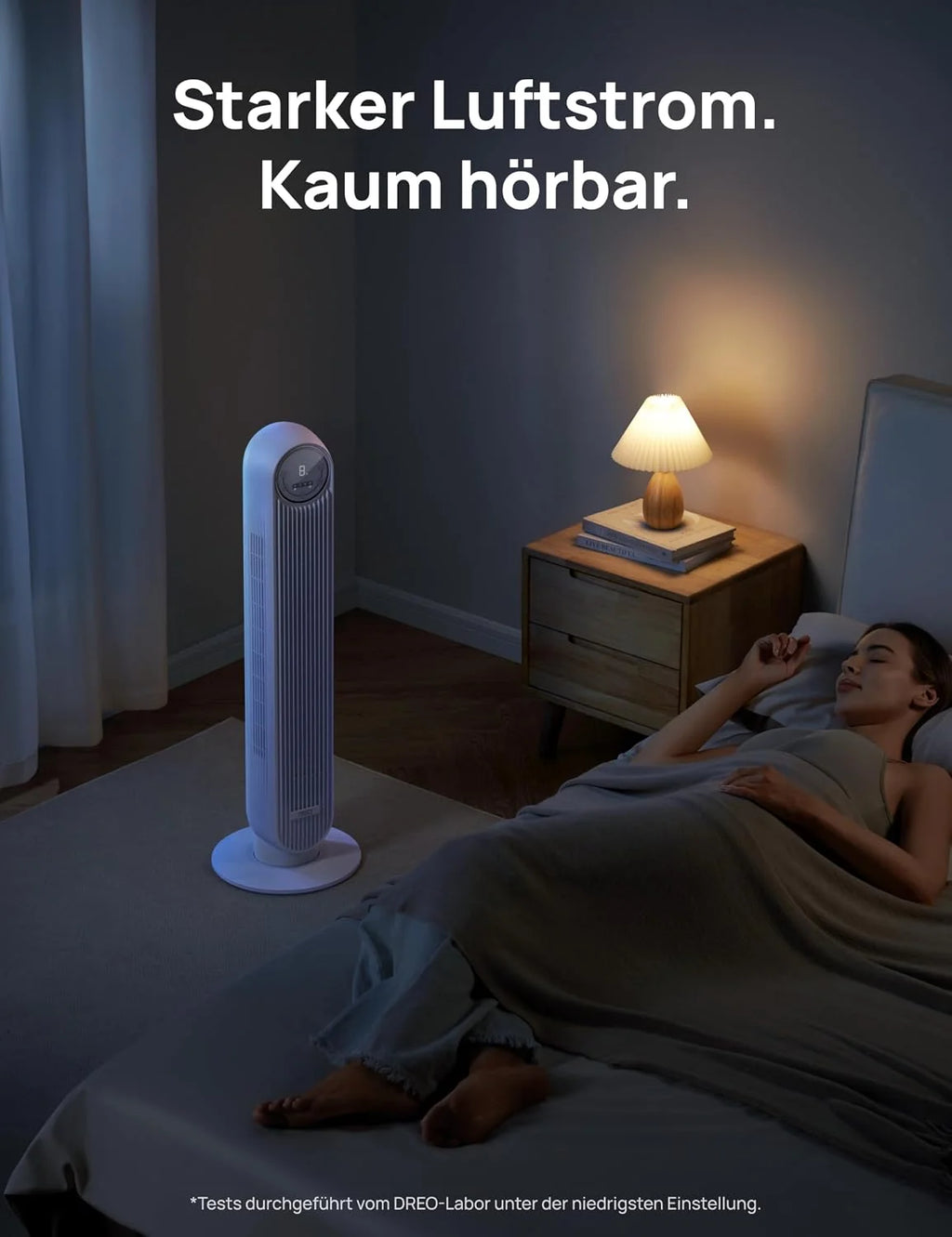 Ventilador de torre silencioso Dreo Smart 2026 de 20 dB, alcance de 10 m, 4 velocidades, 4 modos, temporizador de 8 horas, oscilación de 90° con función de refrigeración, WiFi y control remoto para dormitorio, Nomad OneS, blanco