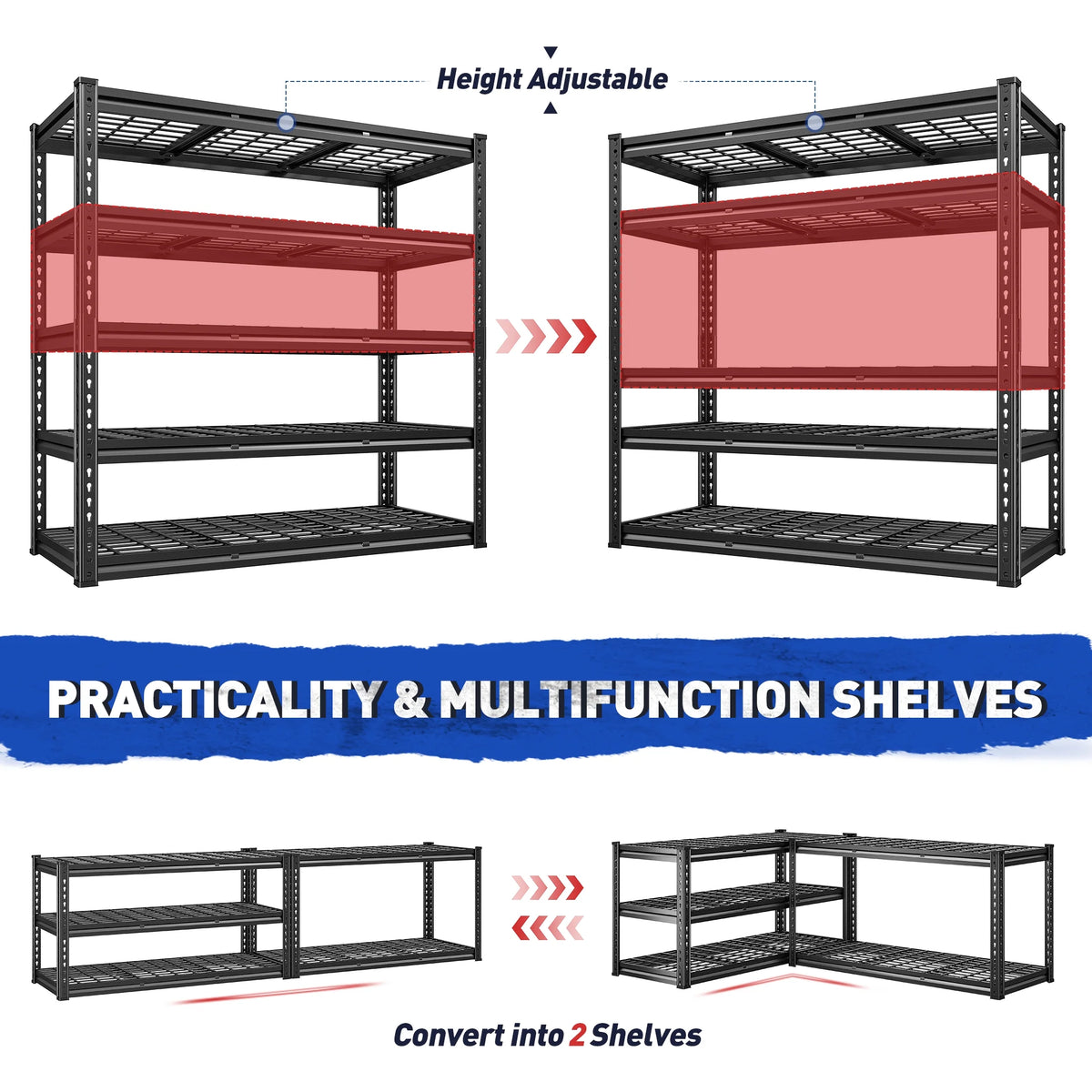 2026 REIBII 48" W Garage Shelving Units 5 Tier Storage Shelves Heavy Duty Adjustable Metal Utility Shelf-72" H x 48" W x 24" D