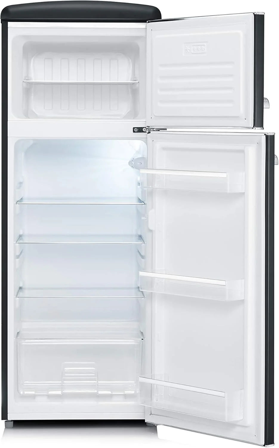 SEVERIN Retro 2026 – Combinación de frigorífico y congelador, una maravilla que ahorra espacio, 4 estantes regulables en altura y un amplio cajón para verduras, capacidad neta de 206 L, color crema, RKG 8933