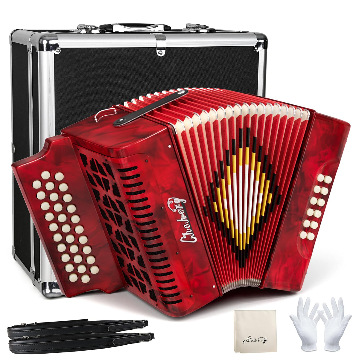 2026 Accordions 31 Key 12 Bass Diatonic G/C/F w Case Strap Gloves Cloth (Gray)