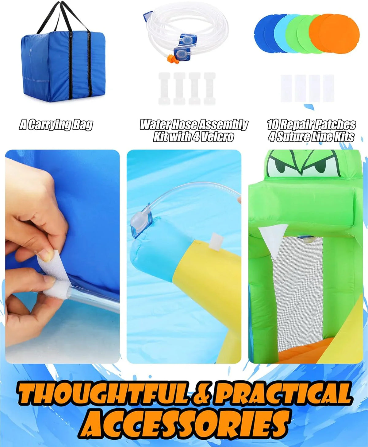 2026 Inflatable Water Slides for Kids 8-in-1 Bounce House Water Park with 450W Blower Climbing Wall, Splash Pool, 2 Water Cannons, Basketball Hoop, Water Slide, Crocodile Sprinkler for Gift Backyard Party