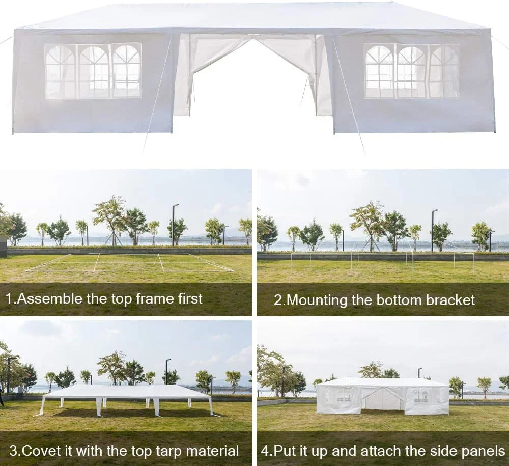 2026 10'x30' Outdoor Patio Wedding Party Tent Heavy Duty Canopy Tent Gazebo, Waterproof UV Protection Tent with Spiral Tubes White(8 Removable Sidewalls 2 Doors)