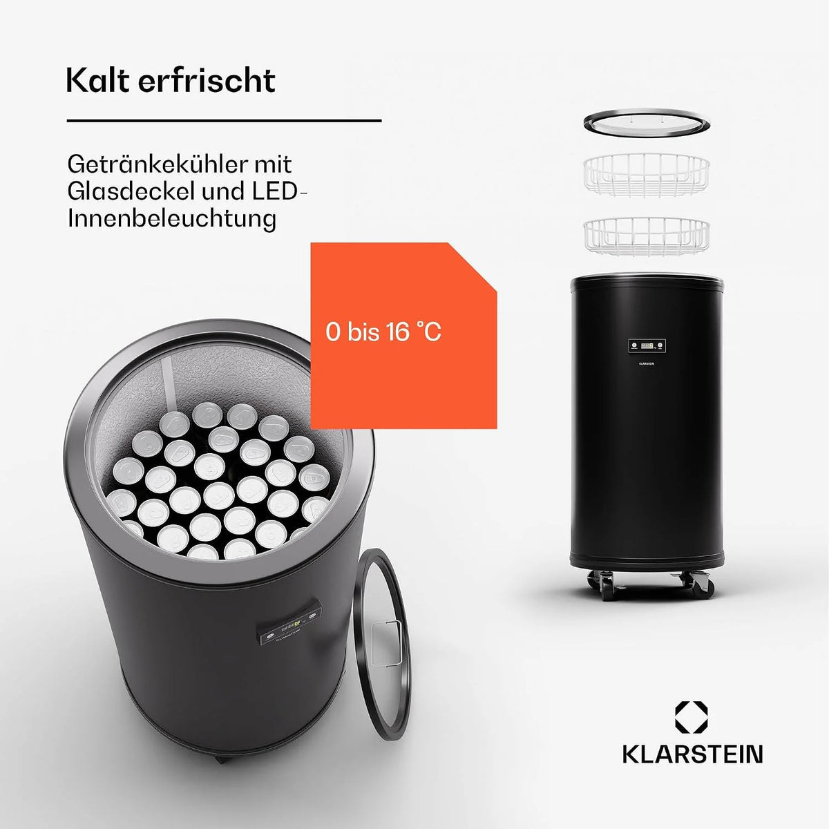 Refrigerador Klarstein Beersafe L 2026 con pantalla LED, refrigerador de acero inoxidable para habitaciones, refrigerador de bebidas para interiores/exteriores, refrigerador de vinos para bebidas, refrigerador de 75 L con vista de 360°, 0 – 16 °C