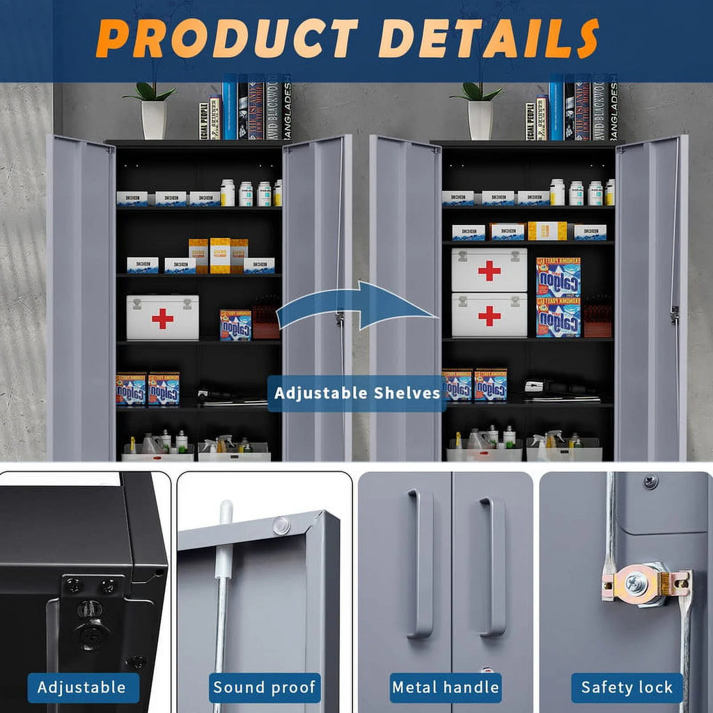 2026 STANI Metal Storage Cabinet with Locking Doors, Garage Lockable Steel Cabinets with 4 Doors and 5 Shelves for Home, Garage, Pantry Workshop Warehouse