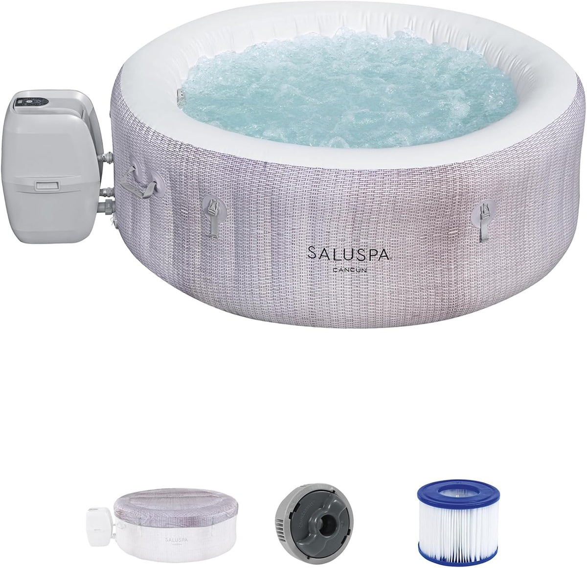 2026 Large Round 2 to 4 Person Inflatable Hot Tub Portable Outdoor Spa with 120 Airjets and Energysense Cover, Grey
