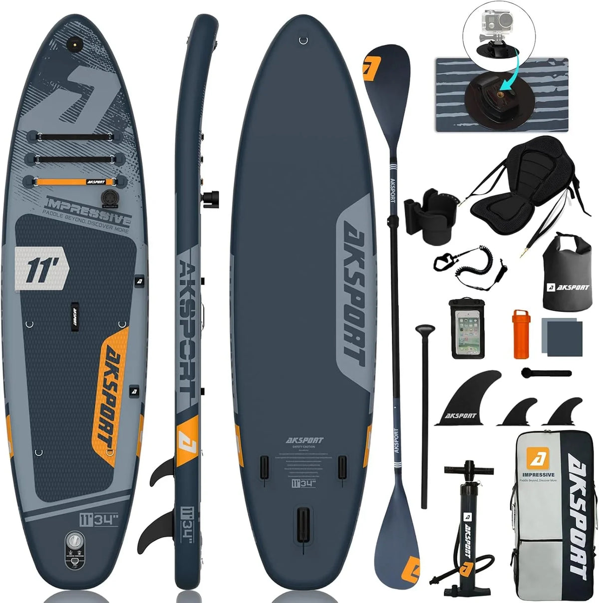 2026 AKSPORT Tabla hinchable de surf de remo, tabla de surf hinchable con todos los accesorios, diseño ancho y estable, tabla antideslizante, tabla de remo para jóvenes y adultos