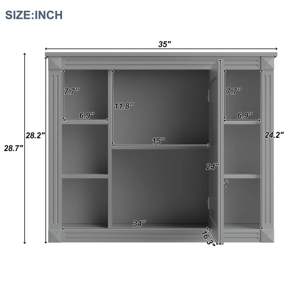 2026 Modern Bathroom Furniture Set, 36" Bathroom Vanity with Top Sink, 35" Wall Mounted Bathroom Storage Cabinet, Mirror Cabinet with 6 Shelves, Storage Cabinet with 2 Doors and 2 Drawers, Grey