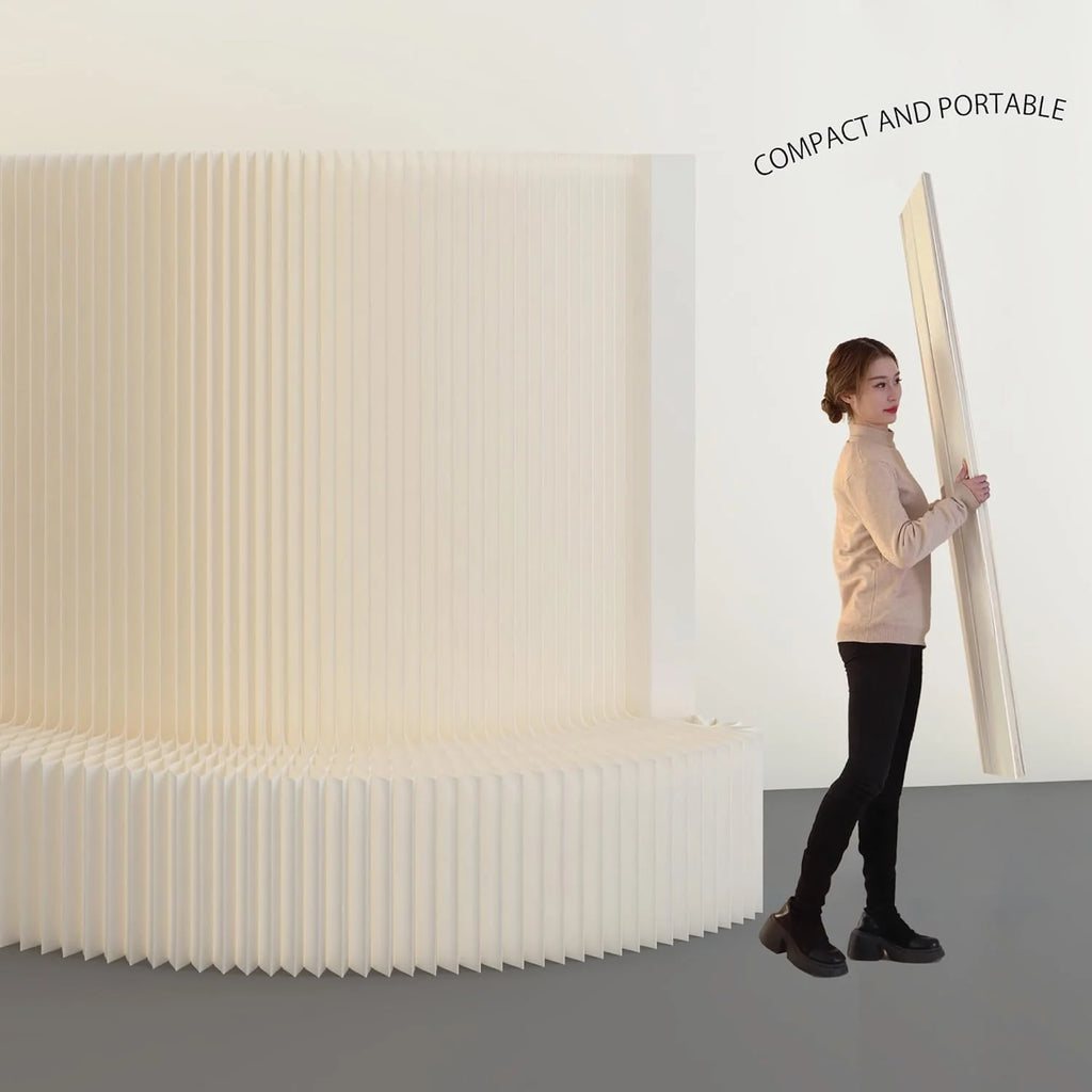 Separador de ambientes plegable 2026 con estante de almacenamiento, mampara de privacidad flexible, ideal para oficina, sala de estar, tiendas, dormitorio, balcón (blanco) (300 x 43 x 200 cm)