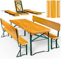 Conjunto de jardín cervecero Casaria® 2026 con respaldo, 170 cm, plegable, resistente, 2 bancos para cerveza, 1 mesa ancha, mesa de cerveza de madera, conjunto de carpa para festivales, conjunto de jardín cervecero