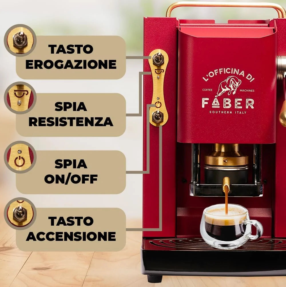Cafetera Faber PRO Total Deluxe 2026, fabricada en latón, con papel ESE de 44 mm y capacidad de 1,3 litros (blanca).