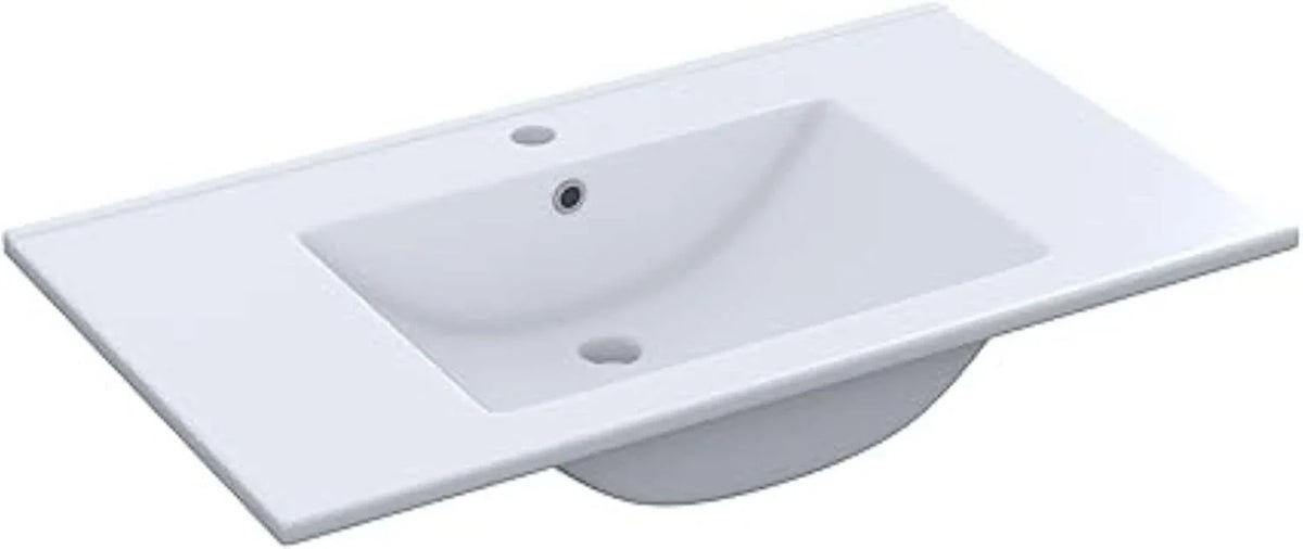 2026 Mueble de Baño Sabela Estilo Contemporáneo en Color Blanco Brillo con 2 Cajones y 2 Puertas 80x80x45 cm (Lavabo PMMA)