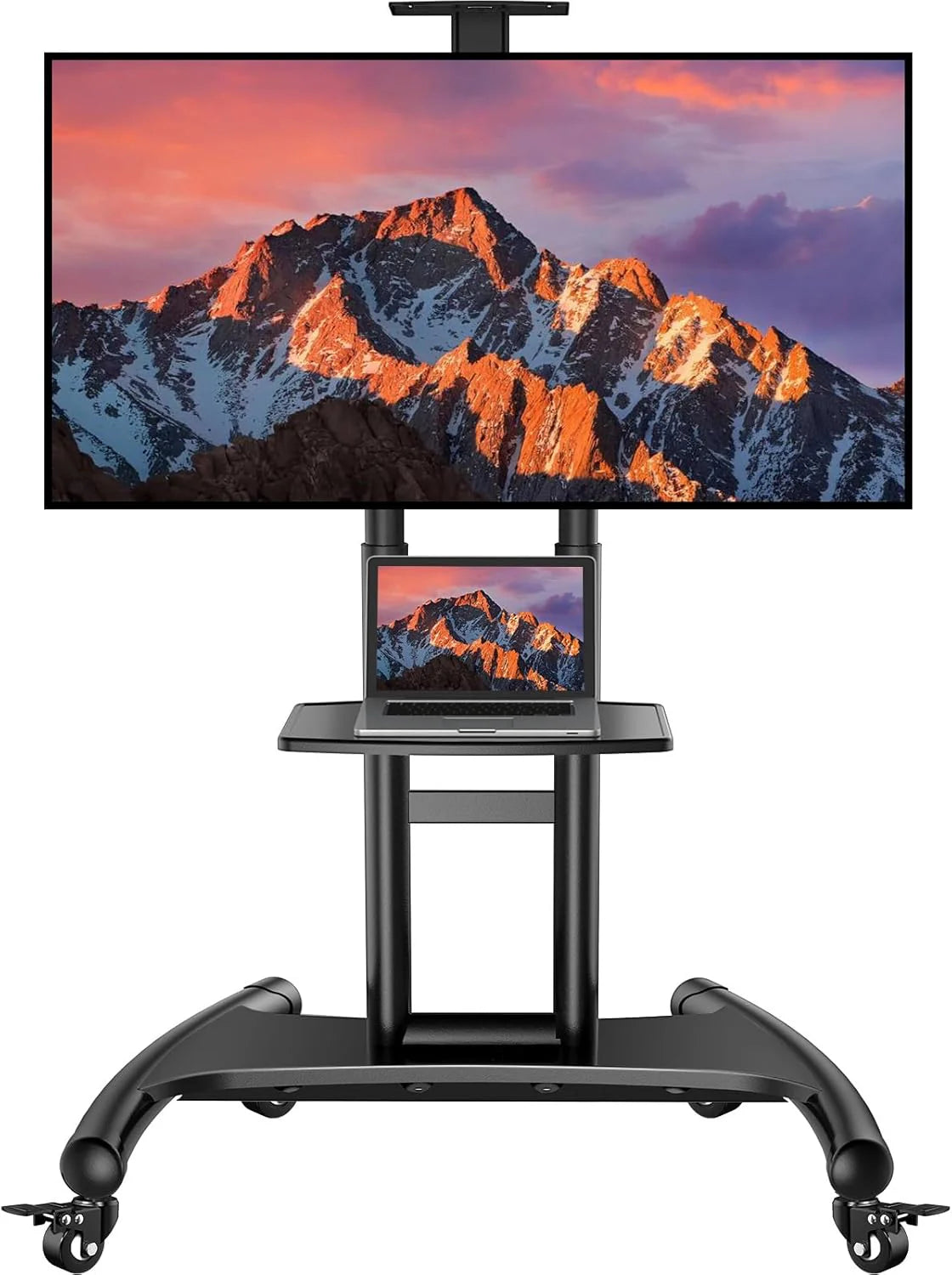 2026 Perlesmith Rolling Mobile TV Cart with Wheels for 32 82 Inch Lcd LED 4K Flat Screen Tvs TV Floor Stand with Shelf Holds Up to 100 lbs Height