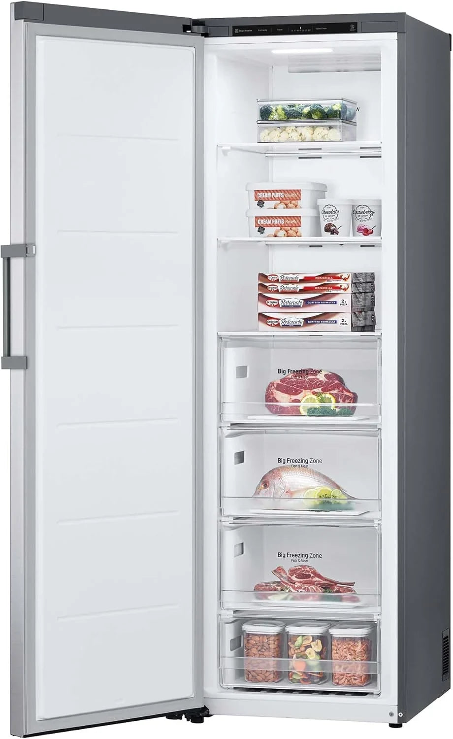 2026 GFT41PZGSZ – Congelador No Frost Total, 1 Puerta, Compresor Smart Inverter, de 355 L y 186 cm, Congelador Vertical con Funcion de Congelacion Rapida, Color Inox