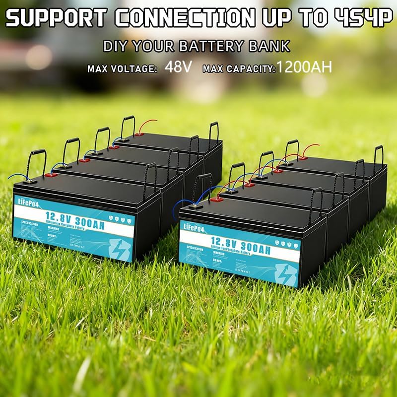 Batería LiFePO4 2026 de 12 V y 300 Ah, de fosfato de hierro y litio, equipada con BMS de 300 A, con una vida útil superior a 8 años, adecuada para acampada, energía solar, suministro de energía de emergencia, etc.