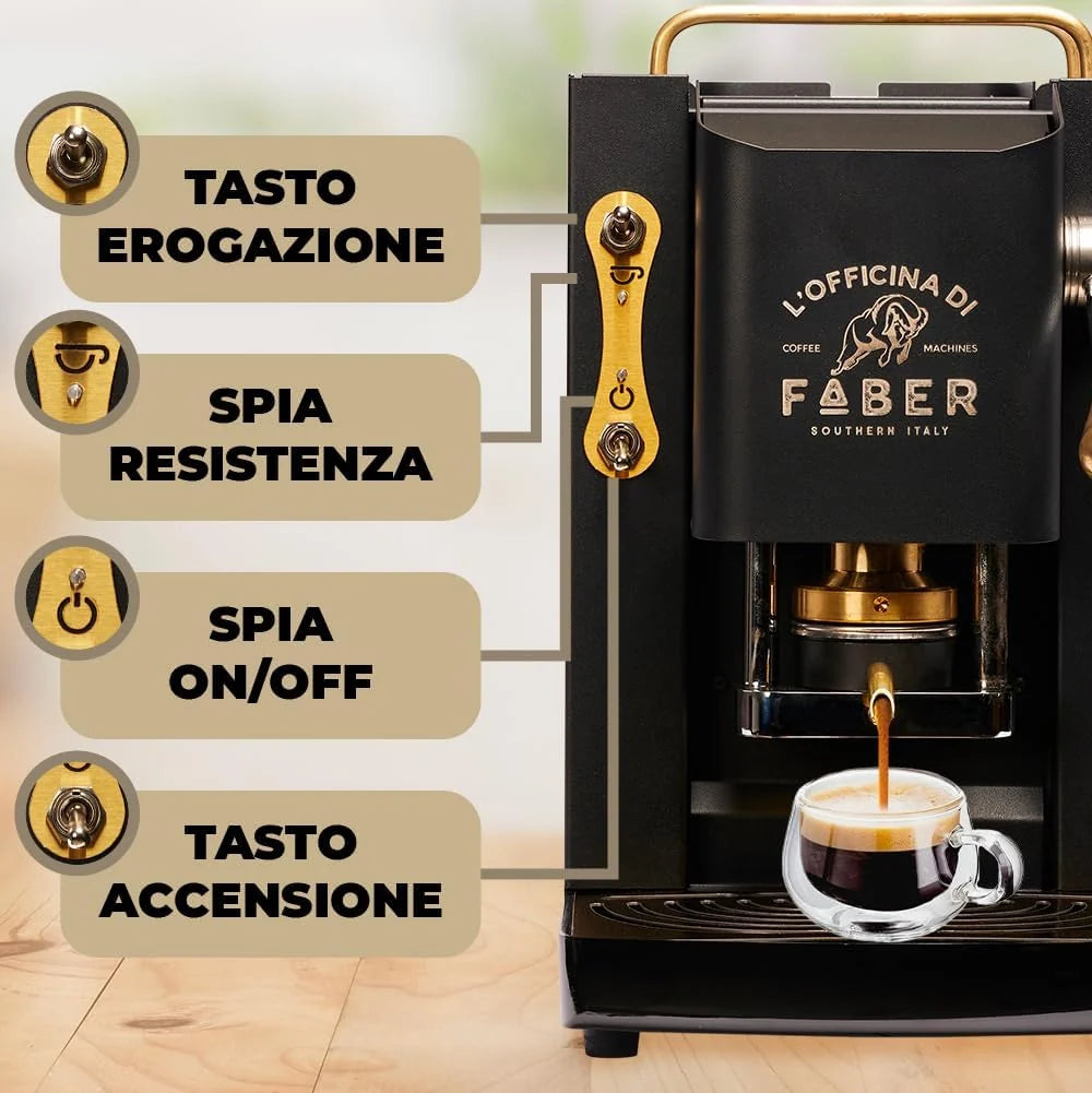 Cafetera Faber PRO Total Deluxe 2026, fabricada en latón, con papel ESE de 44 mm y capacidad de 1,3 litros (blanca).