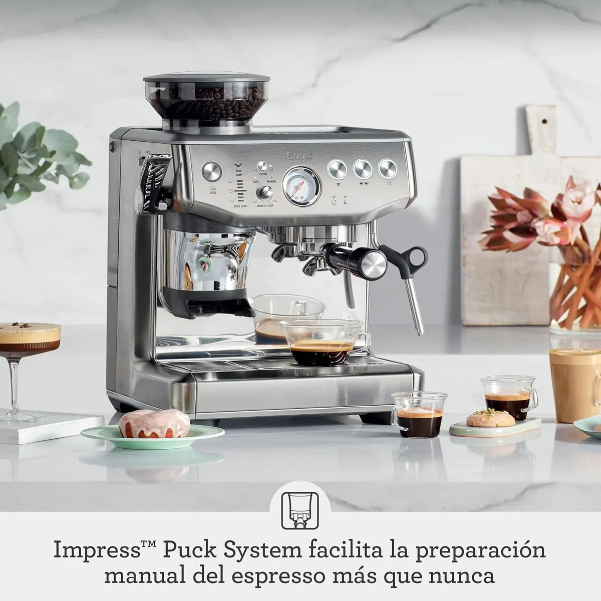 2026 Sage Barista Express Impress – Cafetera Profesional con Espumador de Leche Manual y Molinillo – 9 Bares, Control de Temperatura, 1850 W – Para Cappuccino, Latte y Espresso, Acero Inoxidable