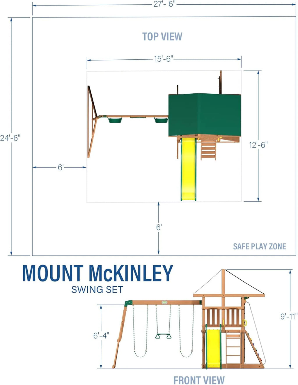 2026 Mount Mckinley Cedar Wood Swing Set with Wave Slide, Play Deck, Double Rock Wall, Rope Ladder, Web Swing, Belt Swings, Toy Telescope,…