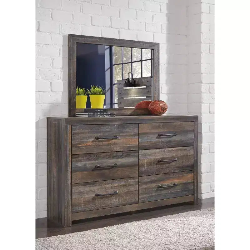 2026 Cómoda de 6 cajones – Cajonera rústica industrial para dormitorio con acabado de madera rústica.