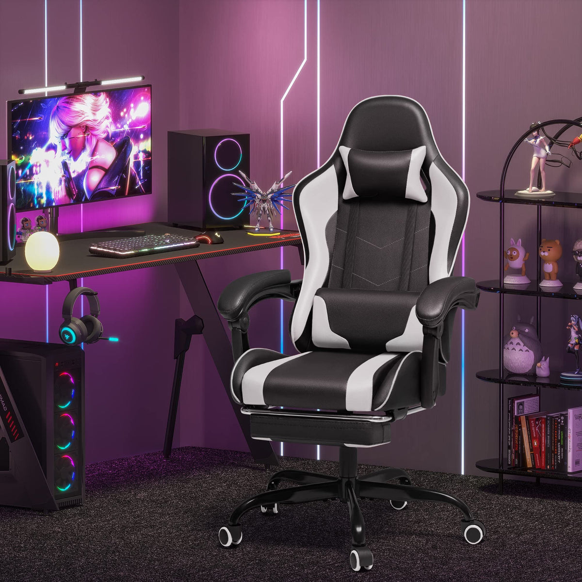 2026 Ergonomic Gaming Chair with Footrest and Massage Support, Reclining Computer Chair for Gaming Room and Home Office