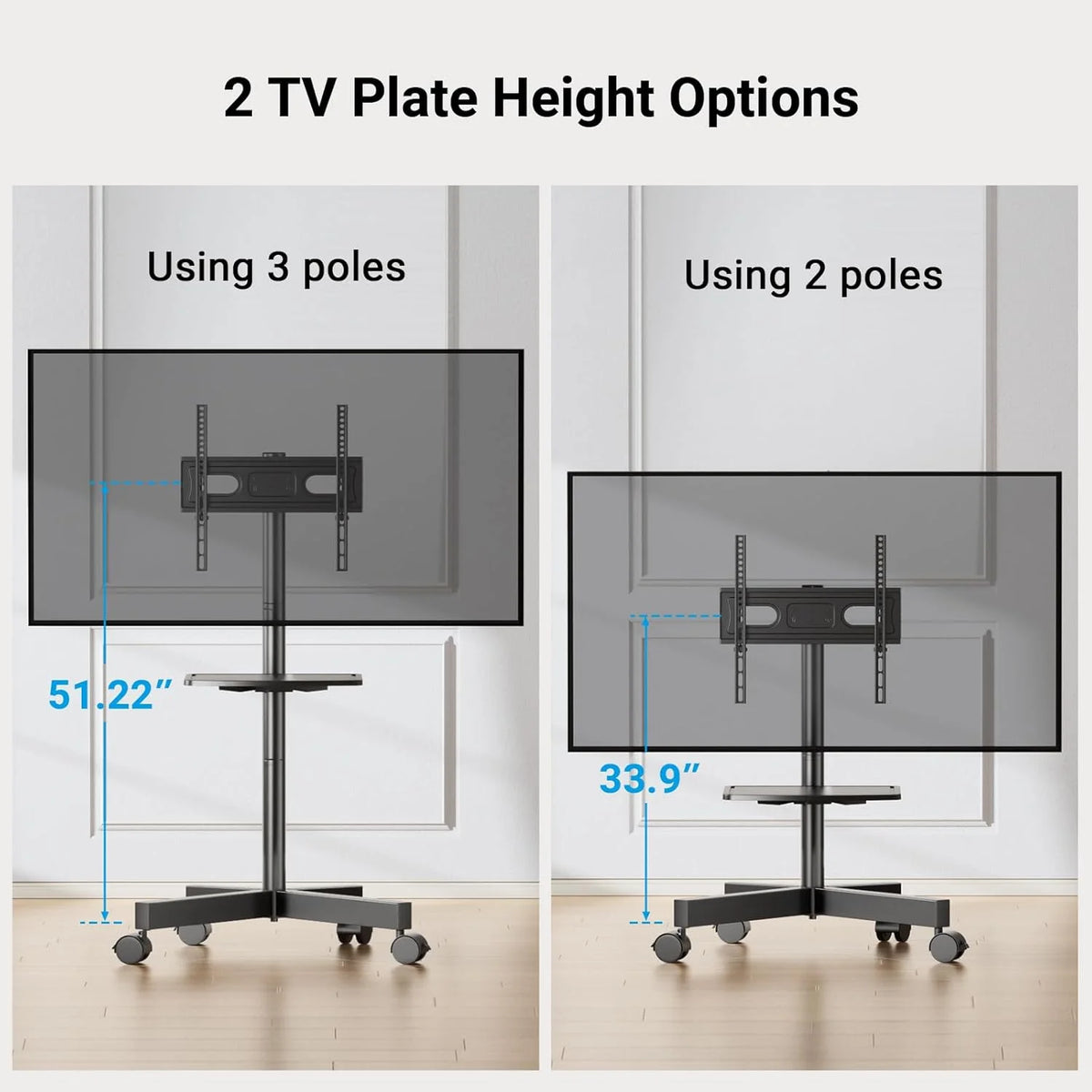 2026 Perlesmith Mobile TV Stand for 23 60 Inch Lcd LED Flat Curved Panel Screen Tvs Tilt TV Cart Holds Up to 88LBS Portable Stand with Laptop She