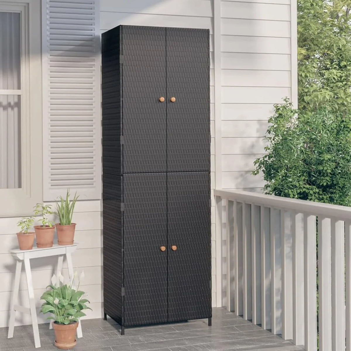 2026 Armario de almacenaje de jardín ratán PE Negro arcones para Jardin Exterior 59x40x180 cm