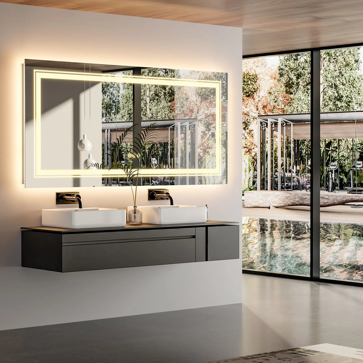 2026 Extra Large LED Lighted Bathroom Mirror, Anti-Fog Wall Mounted Vanity Mirror with 3 Colors
