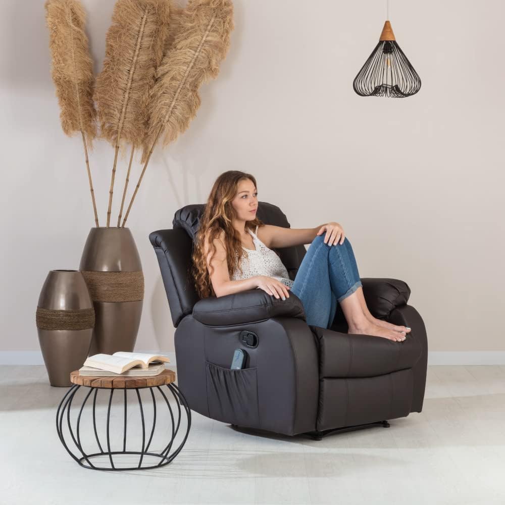 Don Descanso - Sillón Masaje Relax Calor Trevi Negro Reclinable 160º con 8 Motores Silenciosos, Calor Lumbar, Sist. Masaje 4 Zonas y Acabado en PU Anti-Cuarteo [Incluye Mando]. Ideal Gente Mayor 2026
