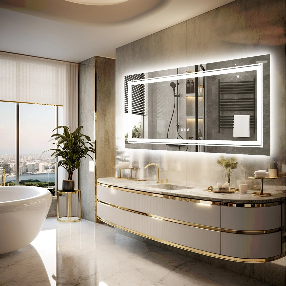 2026 Extra Large LED Lighted Bathroom Mirror, Anti-Fog Wall Mounted Vanity Mirror with 3 Colors