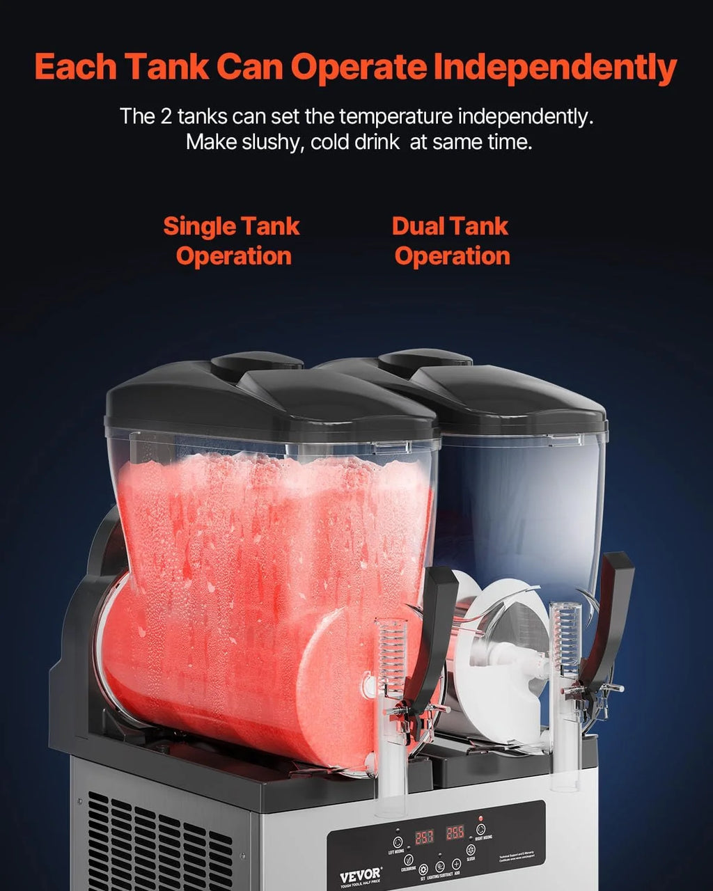 Máquina de granizados comercial VEVOR 2026, 12 L x 2, doble tanque para bebidas congeladas, máquina de granizados de acero inoxidable de 96 vasos con teclado, máquina de helado suave para fiestas, restaurantes, cafeterías y bares.