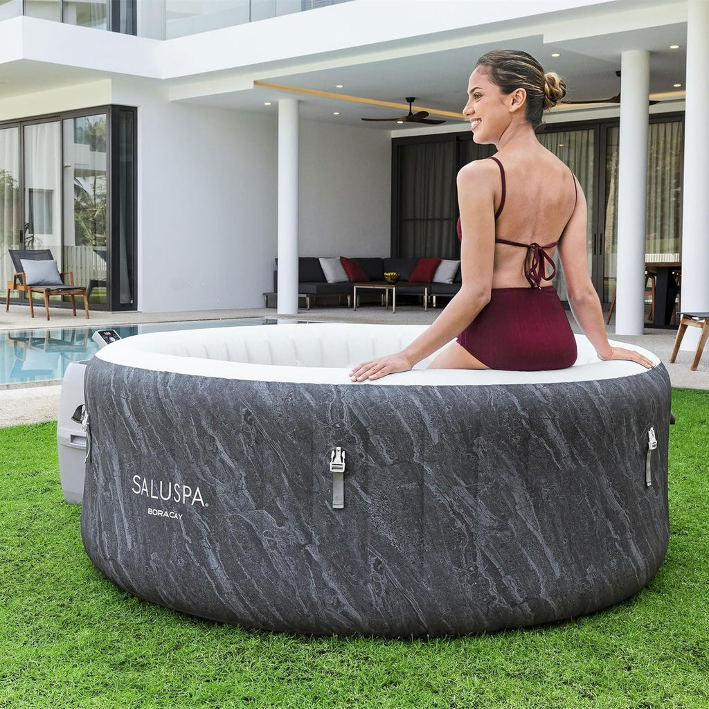 2026 Large Round 2 to 4 Person Inflatable Hot Tub Portable Outdoor Spa with 120 Airjets and Energysense Cover, Grey