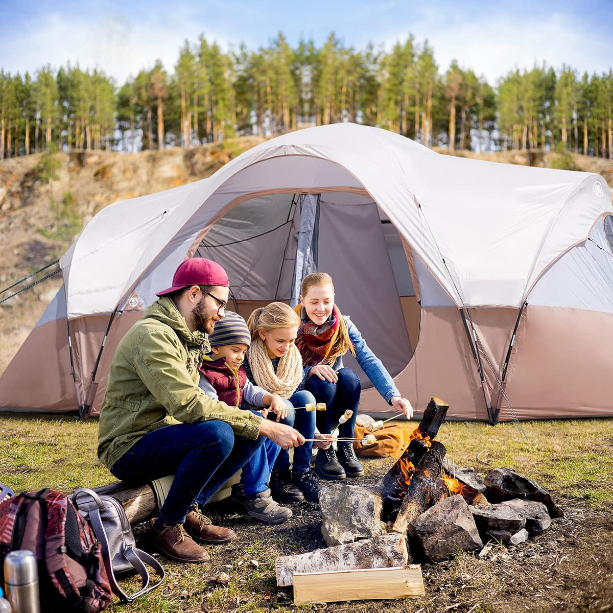 2026 Camping Tent 10-PERSON-FAMILY Tents, Parties, Music Festival Tent, Big, Easy Up, 5 Large Mesh Windows, Double Layer, 2 Room, Waterproof,…