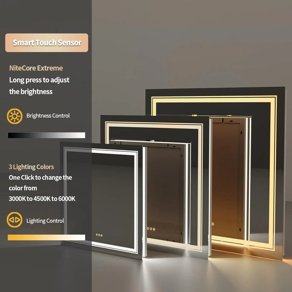 2026 LUVODI Espejo Bano Led Cuadrado: 80x80 Espejos Baño Pared Antivaho Retroiluminado 80x80cm con Doble Fuente de Luz Led Interruptor Tactil Inteligente sin Marco para Maquillaje Cuardo de Baño Lavavo