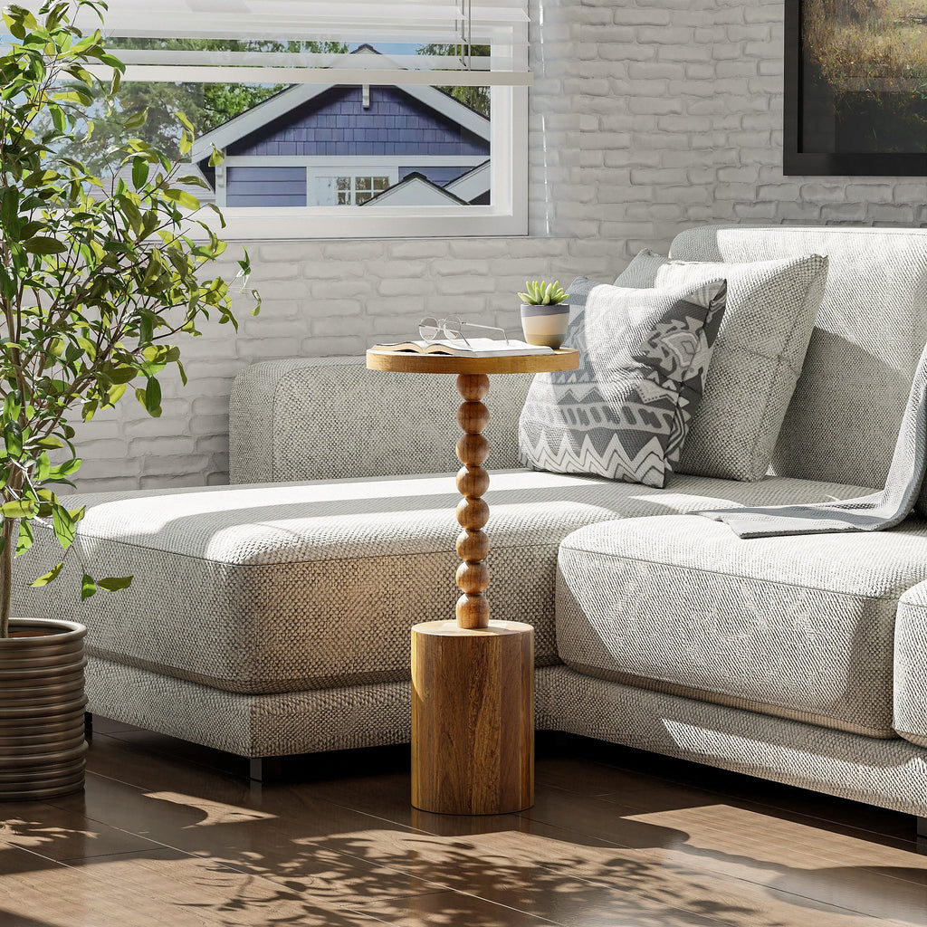 2026 Wood Pedestal End Table, Round Martini Drink Table for Small Spaces, Living Room and Bedroom