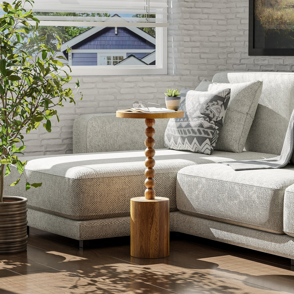 2026 Wood Pedestal End Table, Round Martini Drink Table for Small Spaces, Living Room and Bedroom