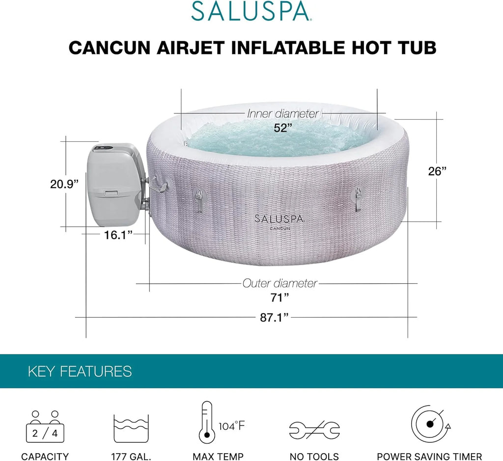 2026 Large Round 2 to 4 Person Inflatable Hot Tub Portable Outdoor Spa with 120 Airjets and Energysense Cover, Grey