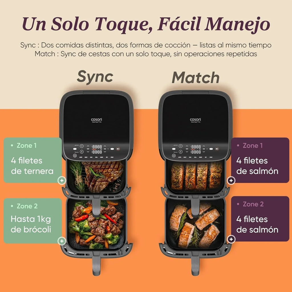 2026 Cosori Turbo Tower Freidora de Aire10,8L con Cesta Verticales, Cocción en 3 Niveles que Ahorra Espacio, 2630 W, 6 funciones, 2 DC Motores, Más de 50 Recetas Completas en Línea