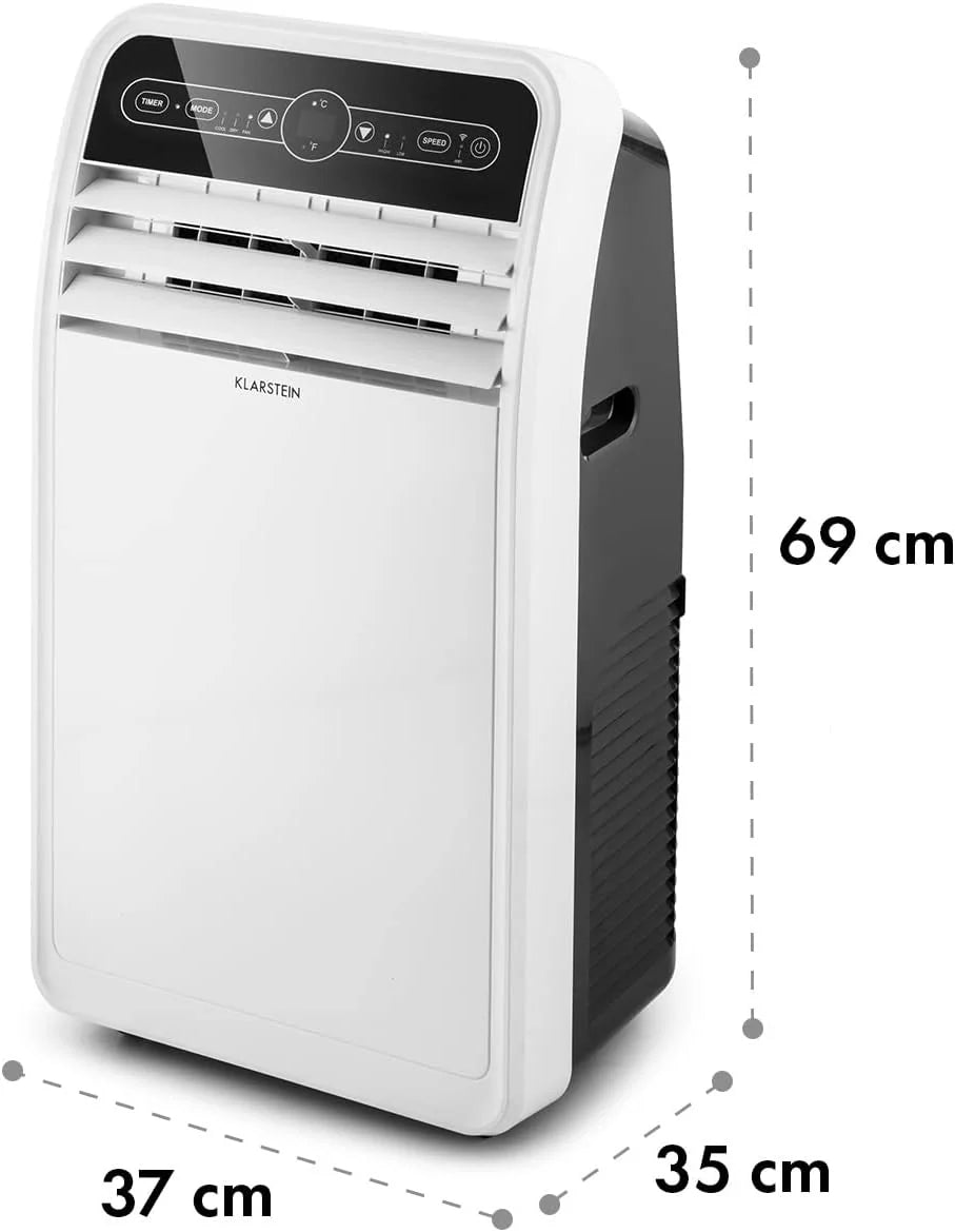 Aire acondicionado móvil Klarstein 2026 con manguera de escape, aire acondicionado 4 en 1 con ventilador, deshumidificador y modo nocturno, aire acondicionado pequeño y portátil para el hogar y la oficina, control por aplicación, 12000 BTU.