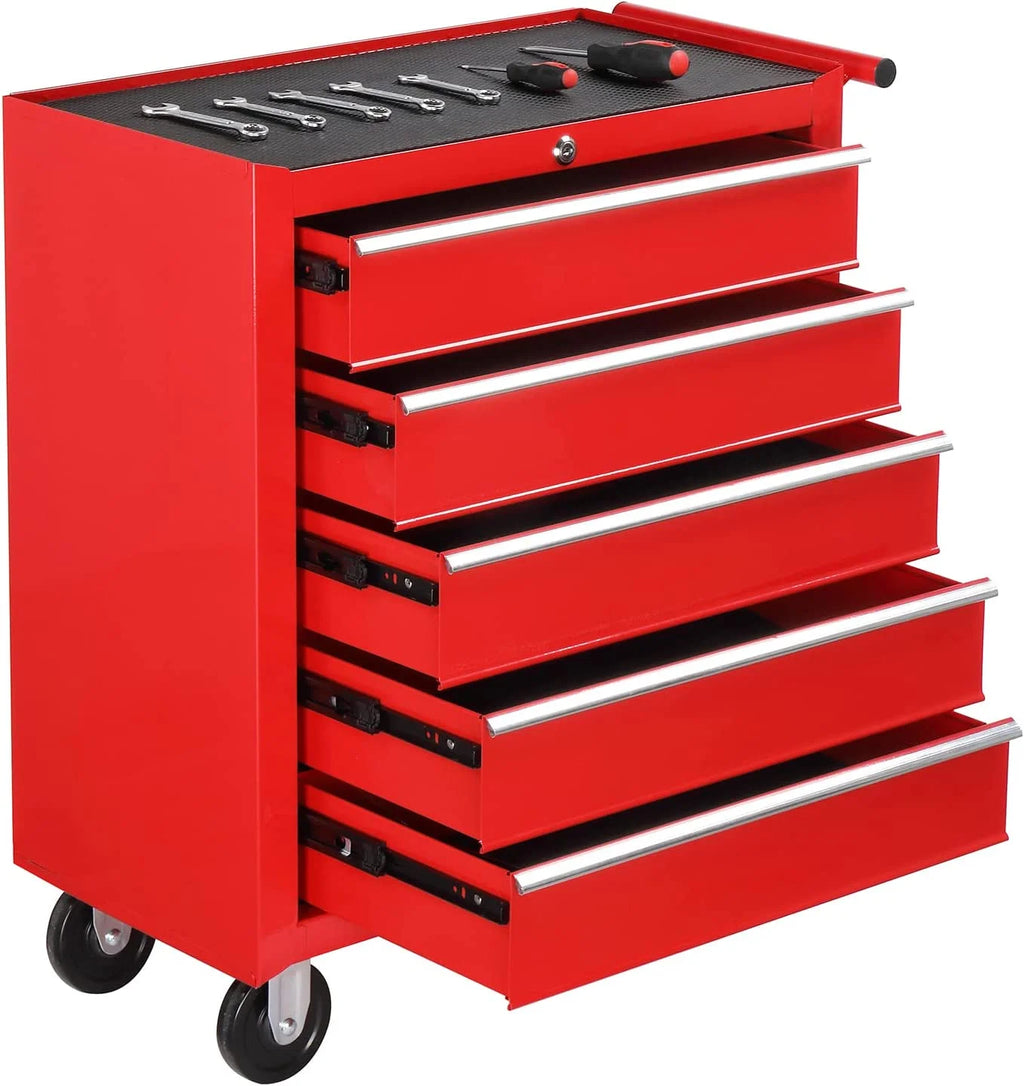 2026 TUFFIOM 5-Drawer Rolling Tool Chest with Lock & Key, Tool Storage Organizer Box Cabinet with Wheels