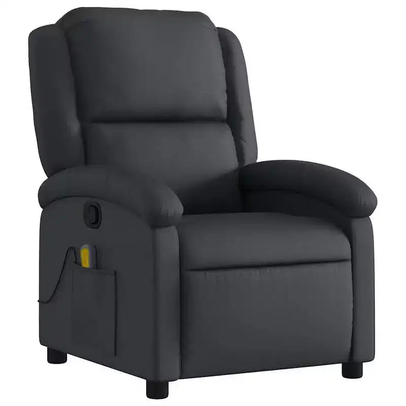 2026 Sillón reclinable de masaje – Vibración de 6 puntos, cuero auténtico, ajustable, negro
